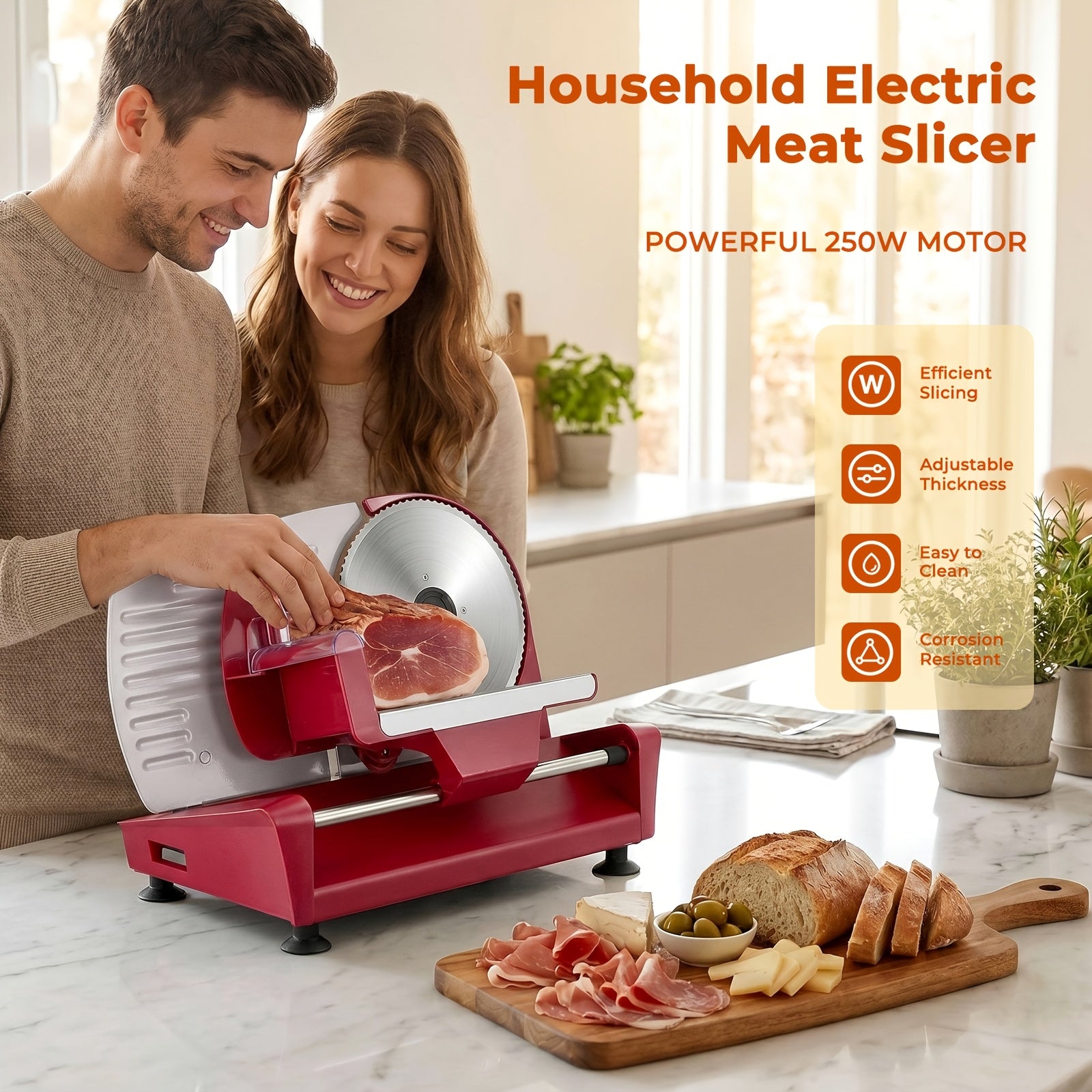 Rebanadora eléctrica de alimentos ajustable | Carne queso pan cocina y hostelería