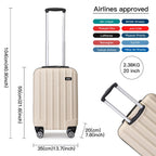 3 piezas de conjunto de maleta de cabina Beige ABS carcasa dura Carry On Trolley Case equipaje de mano ligero con 4 ruedas y cerradura de combinación