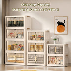 Armario de almacenamiento plegable extragrande de 74 cm, organizador apilable de 3/4/5 niveles con ruedas, puertas transparentes, manijas en tono dorado y cierre magnético para el hogar, oficina, cocina, baño y despensa