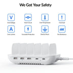 Soopii Hub de Carga Multi-Dispositivo de 5 Puertos, con 2 Puertos PD de 20W para Carga Rápida y 3 Puertos USB Compatibles con iPhones, iPhone 17, Smartphones, Tablets y Más. Incluye un Organizador de Cables, Perfecto para Regalos de Navidad. (Cables No In