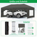 Toldo plegable de exterior de 1 pieza de 3 x 6 metros, toldo para exteriores, carpa de recepción portátil, cenador de metal, refugio, equipado con 6 paredes laterales y 4 ventanas, resistente al viento, protección UV, fácil de instalar, resistente y durad