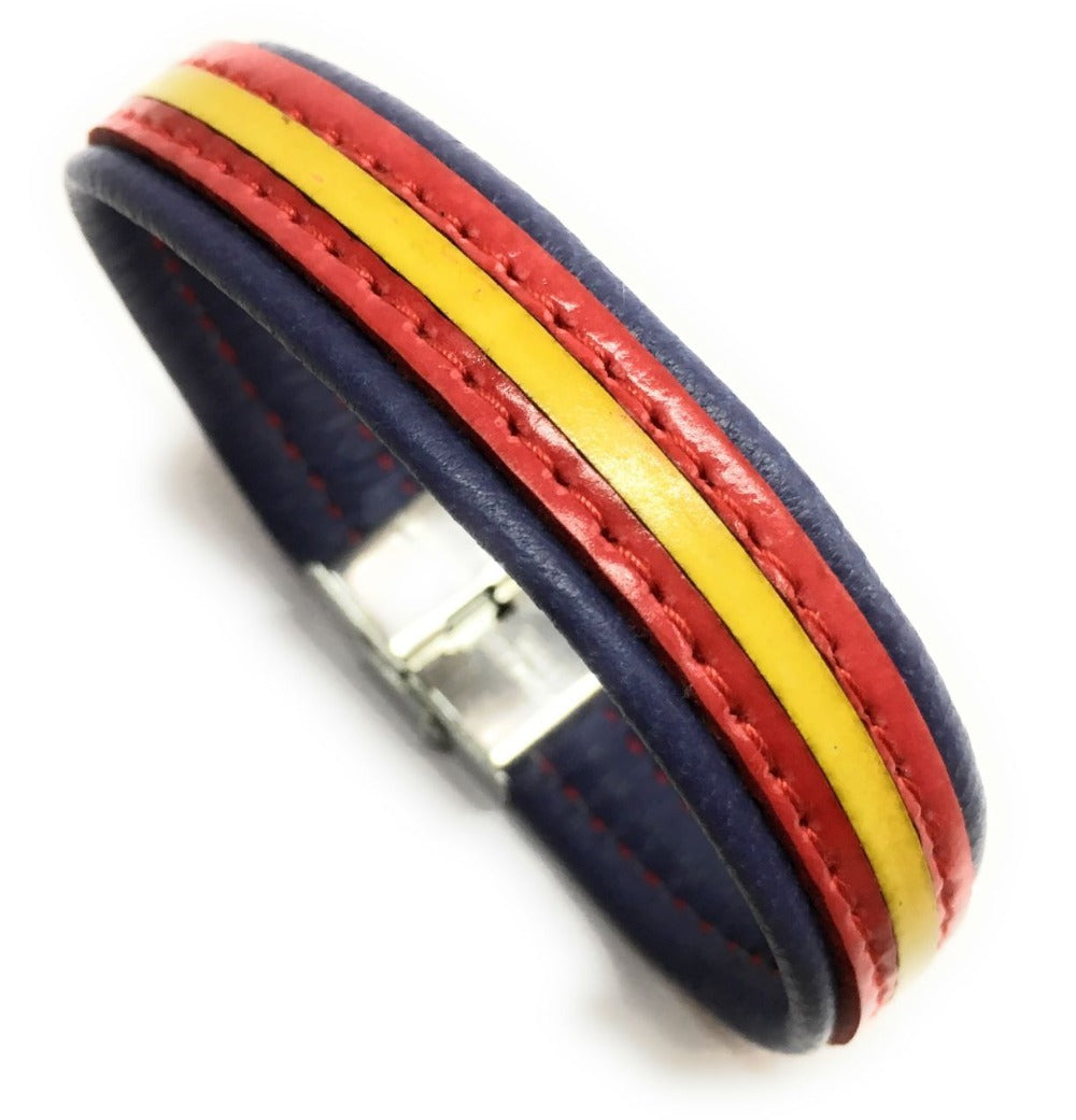 Pulsera De Cuero Bandera De España (Fabricada Artesanalmente) | Complementos de Moda Unisex para Hombres y Mujeres de Estilo Atemporal y Elegante | Regalos Originales y Exclusivos