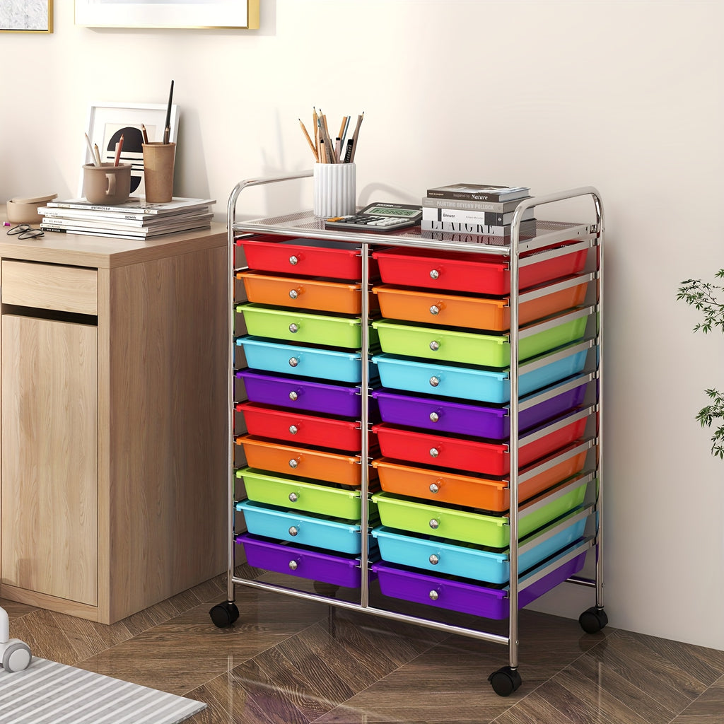 Carros organizadores con cajones | Carro de Almacenamiento con 20 Cajones y Ruedas Bloqueables, Cajones Extraíbles Multicolor, Carro Multiusos