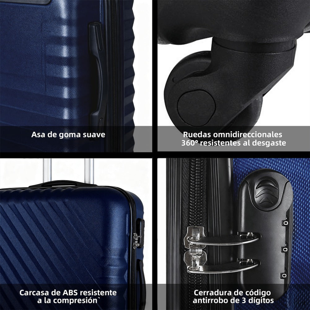 Maleta de 20 Pulgadas, Carcasa Ligera de ABS, Cerradura Numérica, 4 Ruedas Giratorias 360°, Asa Telescópica de Aluminio, Varilla Regular / Ancha