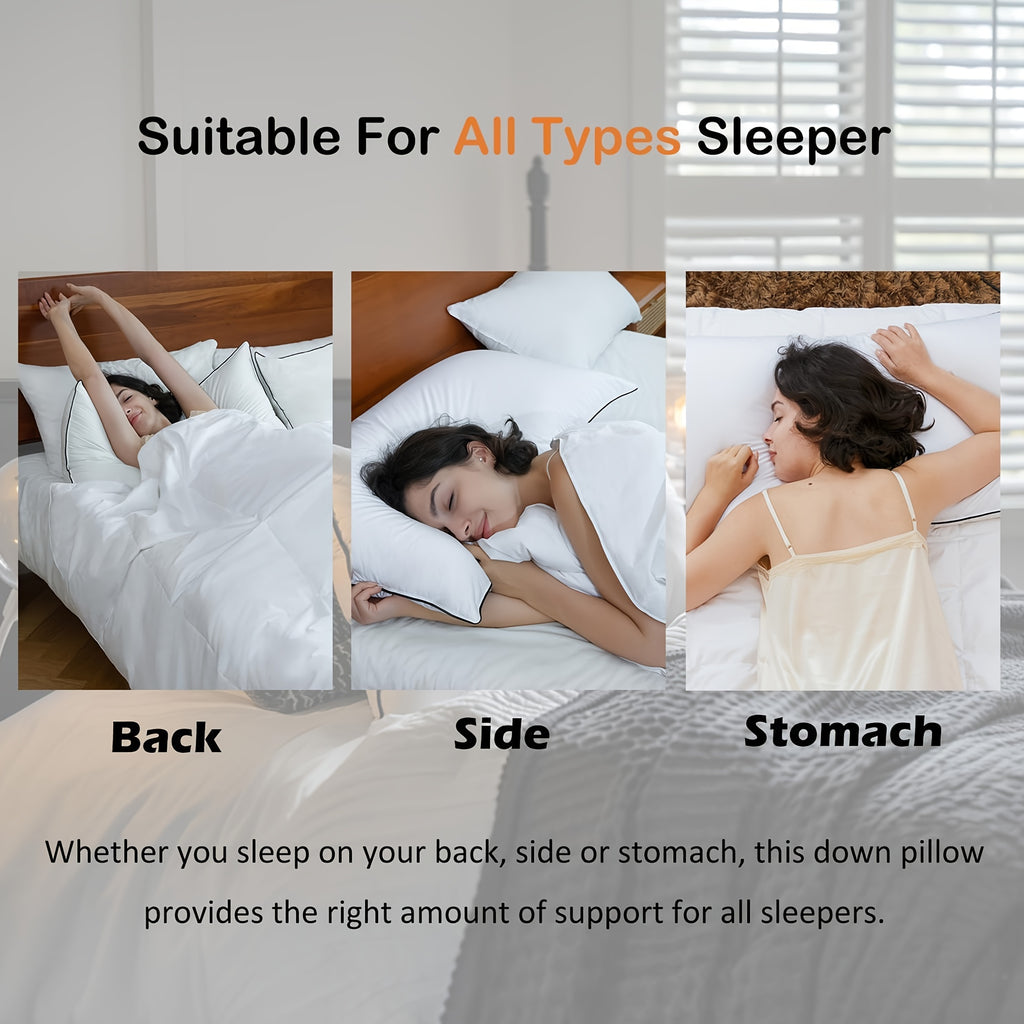 Almohada de plumas con relleno de 3 cámaras - Almohada de plumón y algodón 100 % egipcio, cómoda, suave y de apoyo