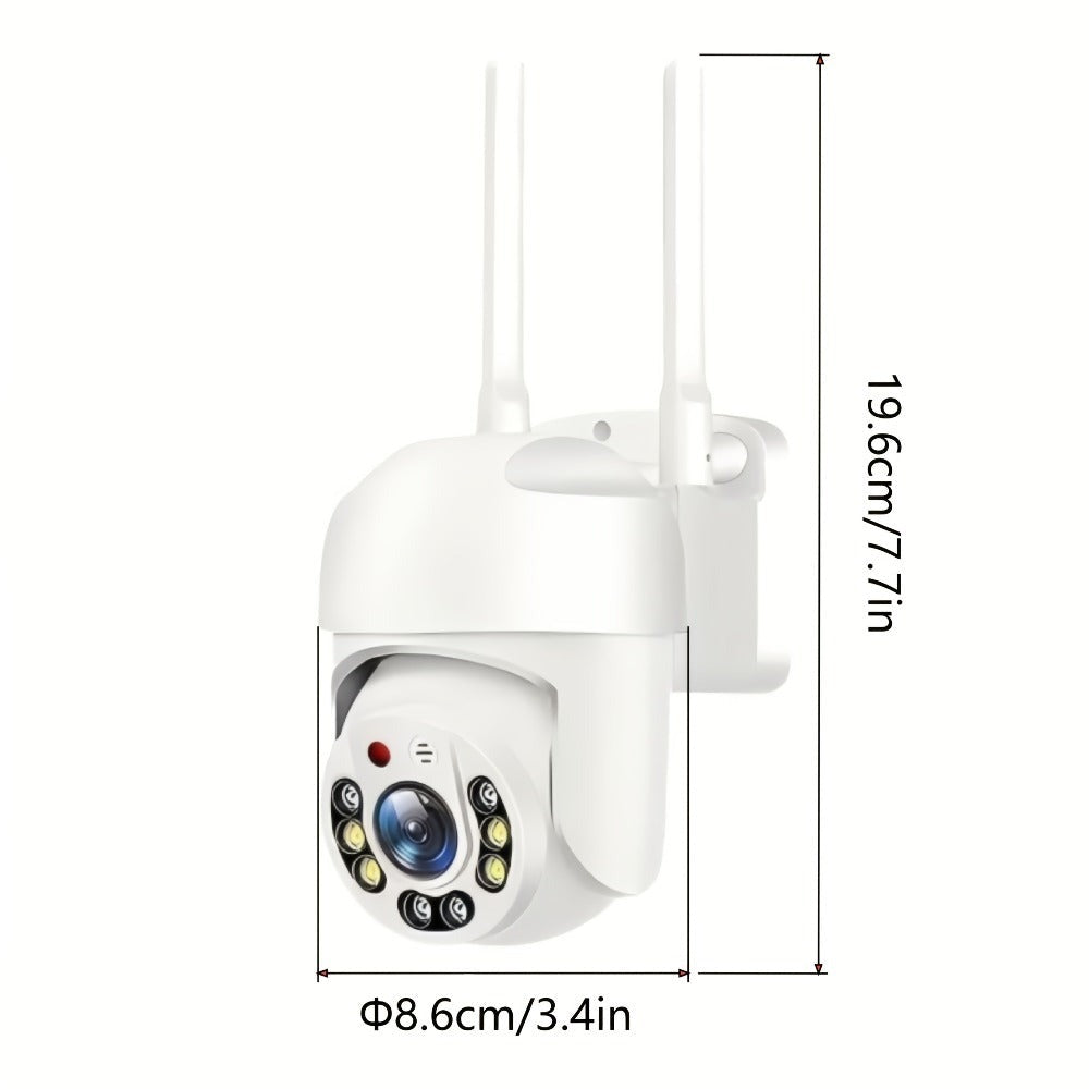Cámara de seguridad Wifi para exteriores de 2.4Ghz, montaje en pared blanco, vista panorámica, visión nocturna a color, seguimiento automático, audio bidireccional y monitoreo de audio, alimentada por USB, habilitada para Wi-Fi, para granjas y jardines al