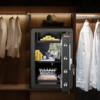 VEVOR Seguro, 2.2 pies cúbicos Caja Fuerte para el Hogar, Caja de Seguridad de Acero con Huella Digital, Teclado Digital y 2 Llaves, Caja Fuerte con Bolsa Grande a Prueba de Fuego, Protege Efectivo, Oro, Joyas, Documentos, 15.8x13x23.6 pulgadas