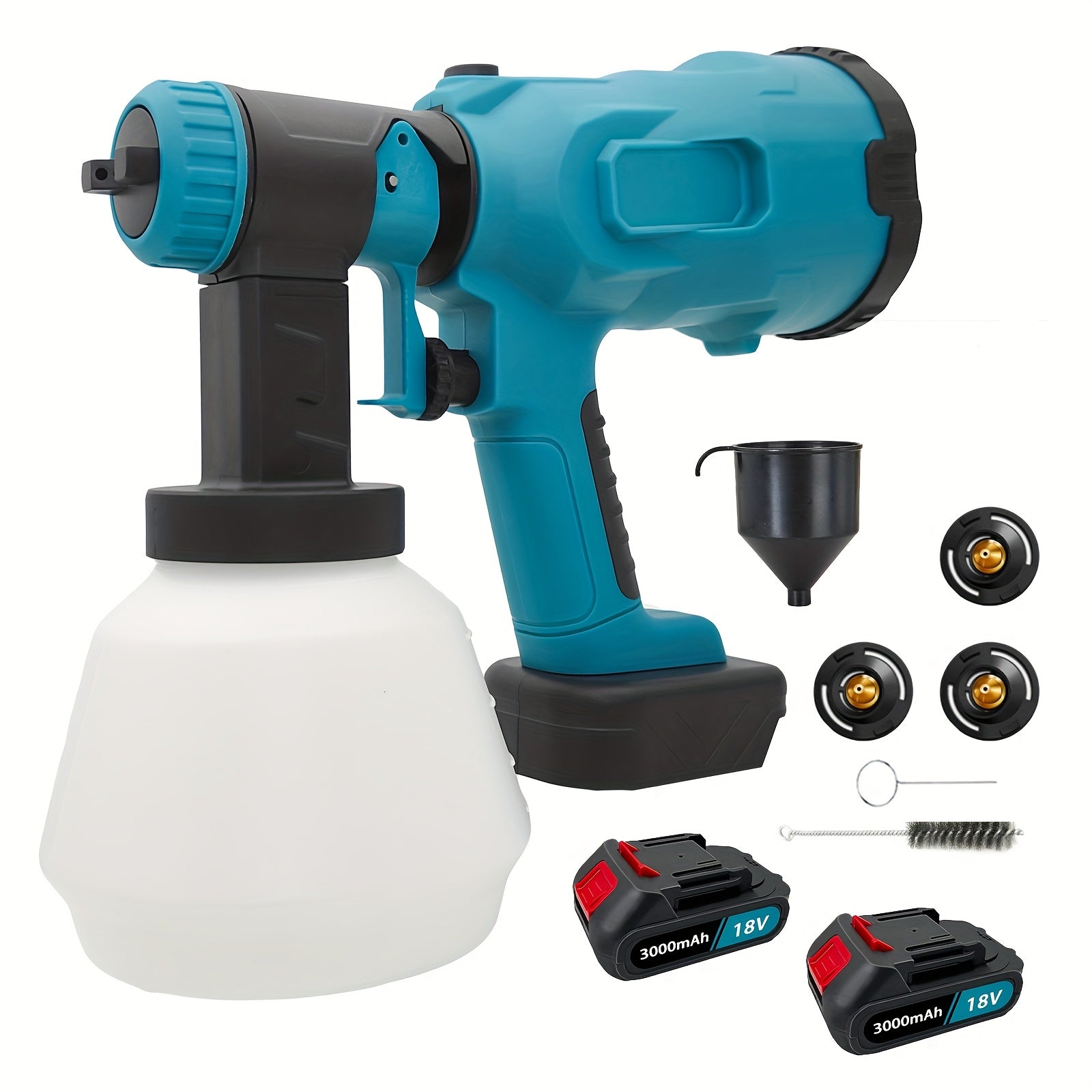 Pistola de pintura inalámbrica de 1000ml con 2 baterías, pistola de pintura HVLP inalámbrica de 300W para batería Makita de 18V, pistola de pulverización eléctrica de batería, 4 boquillas, 3 modos de pulverización para eliminación de óxido en metal, vidri
