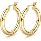 Pendientes de aro plateados de oro de 14K para mujer con poste de plata 925, aros huecos de 4 mm de grosor, aros dorados, aros grandes dorados hipoalergénicos y ligeros de 25/30/40/50/60/70 mm
