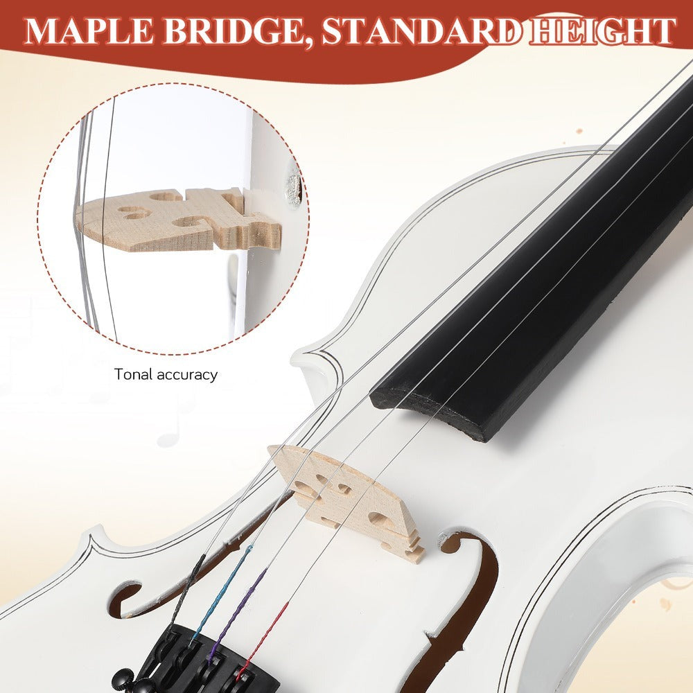 Violín de madera con arco, cuerdas, paño de limpieza y hombro - Elegante extremo blanco, incluye arco y accesorios para principiantes y profesionales, accesorios para violín, calidad profesional, diseño clásico, artesanía de alta calidad