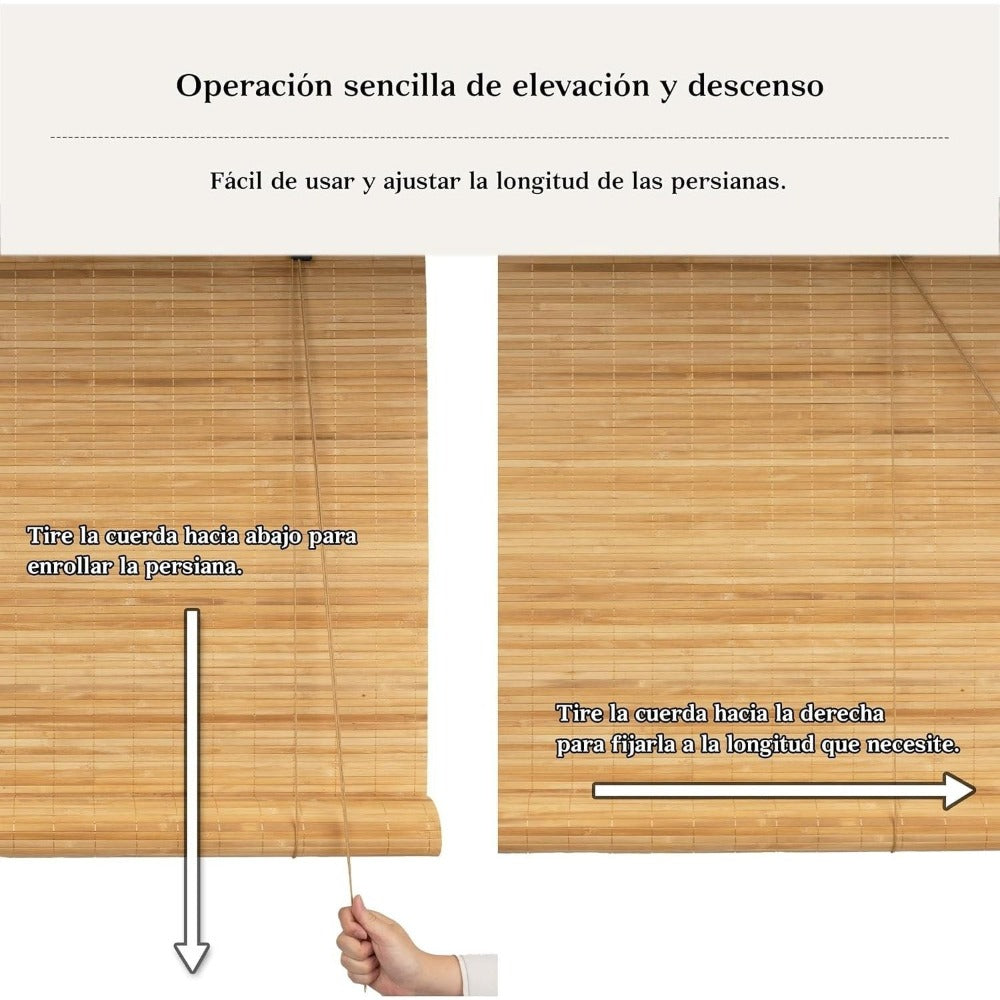 NQT Persiana Estor Enrollable de Bambú Natural, Protección Solar y Privacidad para Ventana