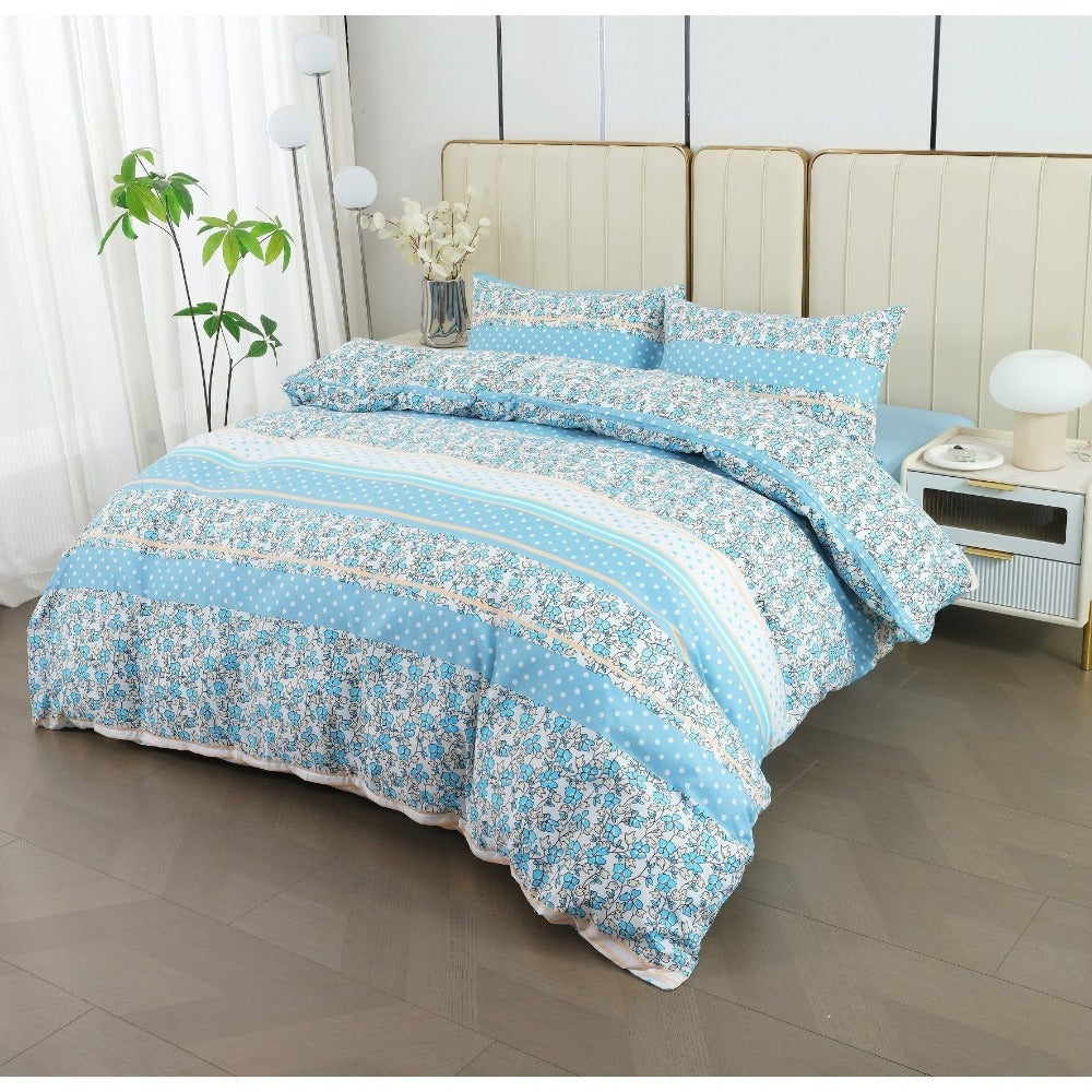 Juego de cama 4 piezas con funda elástica, (Funda de Edredón + Funda Protectora de Colchón + 1/2 Fundas de Almohada), Juego de Funda de Edredón 3-4 Piezas Estilo Nórdico de Color Sólido/Estampado, Ajustable para Camas de 90/105/135/150/180 cm, Regalo Navi