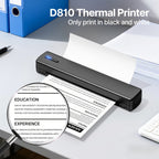 Impresora portátil sin tinta D810B, impresora inalámbrica de viaje, máquina térmica para tatuajes, compatible con papel térmico A4 y carta estadounidense, compatible con teléfonos móviles y portátiles, adecuada para negocios, viajes, oficina y hogar