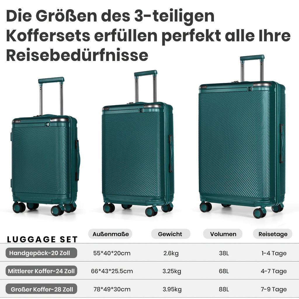 Juego de equipaje de tres piezas, que incluye una maleta de viaje con asa telescópica ajustable, una maleta rígida de ABS con cerradura TSA y ruedas blandas, una bolsa de cabina y equipaje con ruedas unisex.