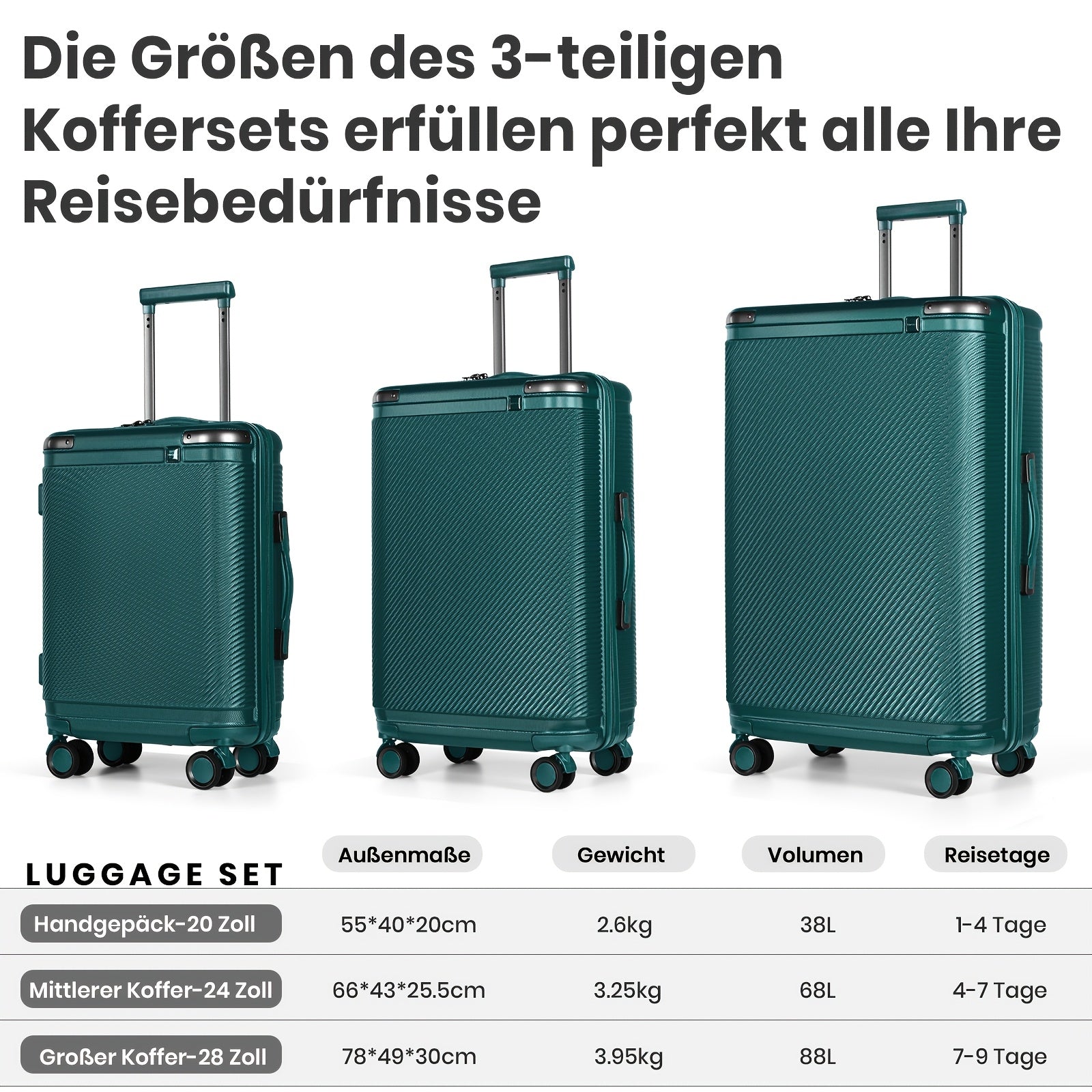 Juego de equipaje de tres piezas, que incluye una maleta de viaje con asa telescópica ajustable, una maleta rígida de ABS con cerradura TSA y ruedas blandas, una bolsa de cabina y equipaje con ruedas unisex.