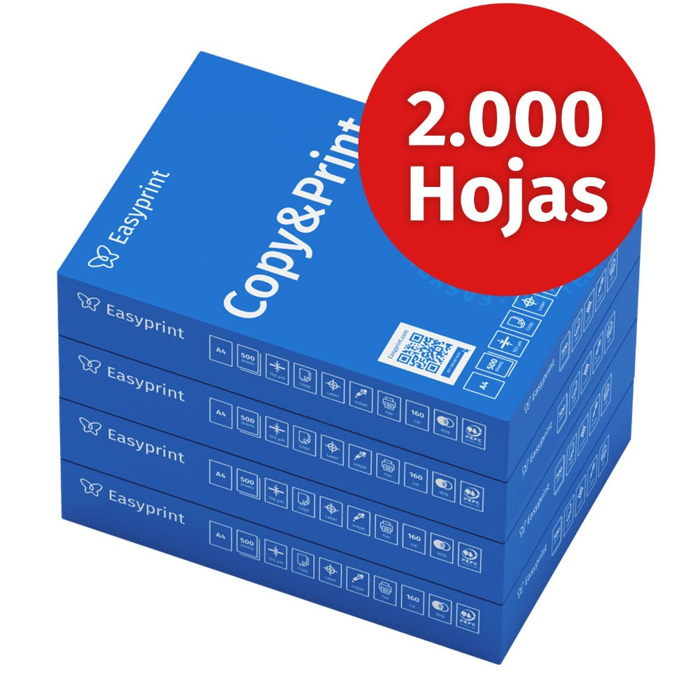 Papel para impresora Easyprint, papel de fotocopia de 2000 hojas, 4 x 500 A4 Premium, blanco brillante CIE 160, certificado PEFC