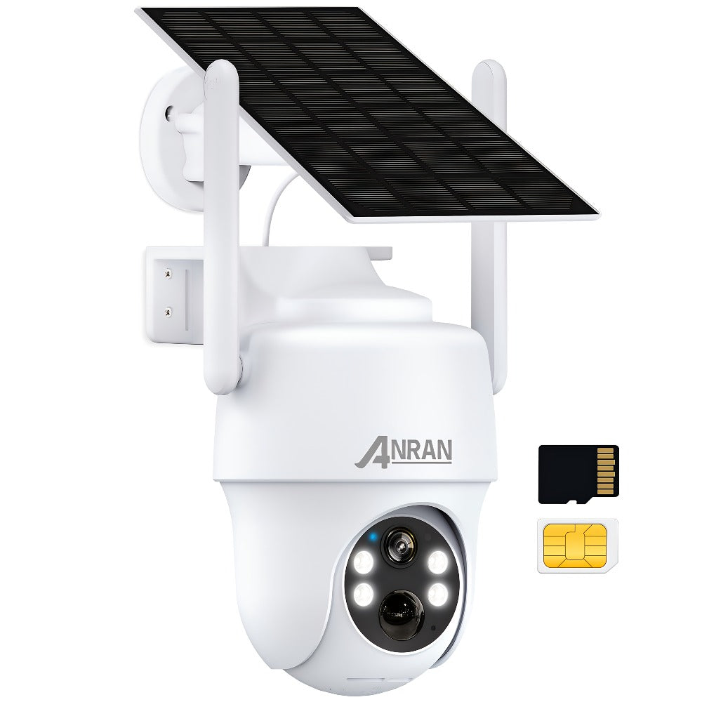 ANRAN G1: Cámara Exterior Independiente 3G/4G. ¡Sin Wifi ni Cables! Vista en Vivo por Red Móvil. Energía Solar para Energía Ilimitada. Panorámica 360°, Visión Nocturna a Color e Incluye Tarjeta SD de 32GB. Wifi No Está Habilitado. Perfecta para Sitios Rem
