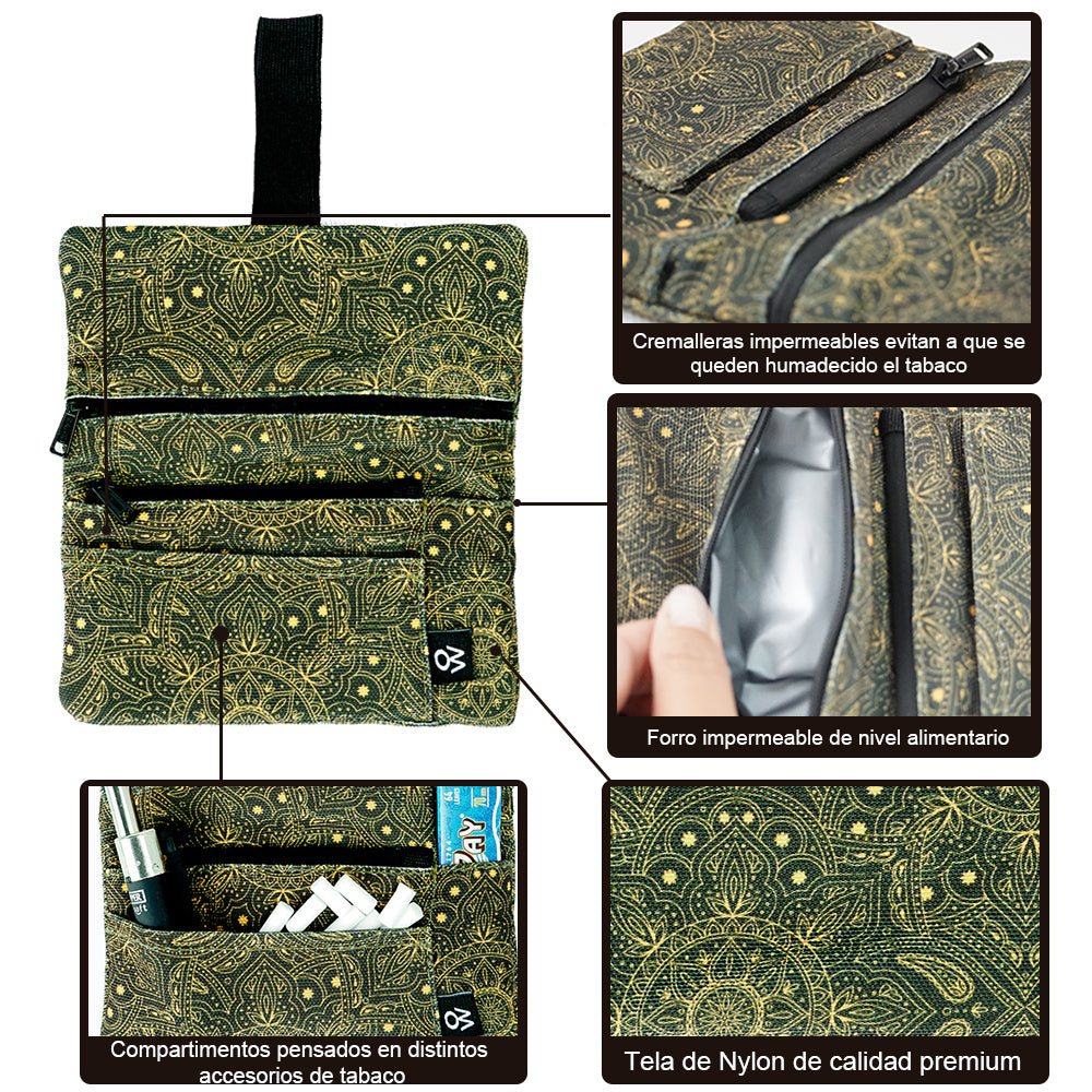 Pitillera tabaco de liar hombre y mujer tabaquera de cigarillos de PU y tela material hidrófugo forro impermeable con asa de mano