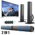Barra de Sonido Estéreo para Smart TVs, Subwoofer sin varillas 2 en 1, Sistemas de Cine en Casa, Mejora de Graves, Conectividad Inalámbrica, TF, AUX, FM, RCA, TWS, Batería Recargable Integrada de 2000mAh, Compatible con Reproductor de DVD, TV, Computadora