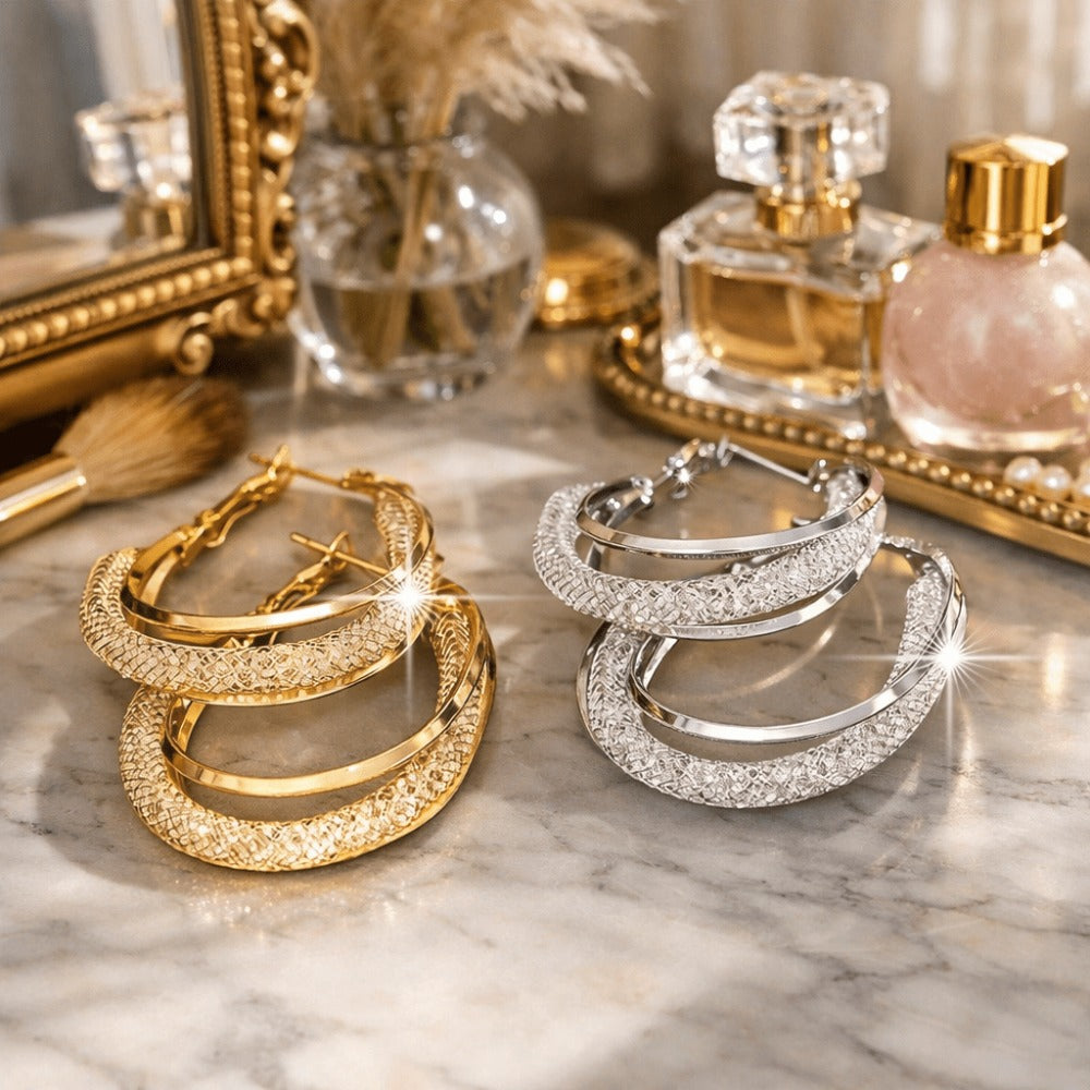 Aros de Oro Chapado en 14K para Mujer – Aros Brillantes y Texturizados, Joyería Elegante para el Día a Día, Fiestas, Bodas y Regalos