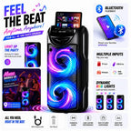 Sistema de altavoz de karaoke portátil Bluetooth, subwoofer dual de 3 pulgadas con graves profundos, luces de fiesta LED, radio FM, estéreo sin varillas TWS, altavoz PA de alto volumen, altavoz Bluetooth para exteriores para fiestas de verano, camping, pl
