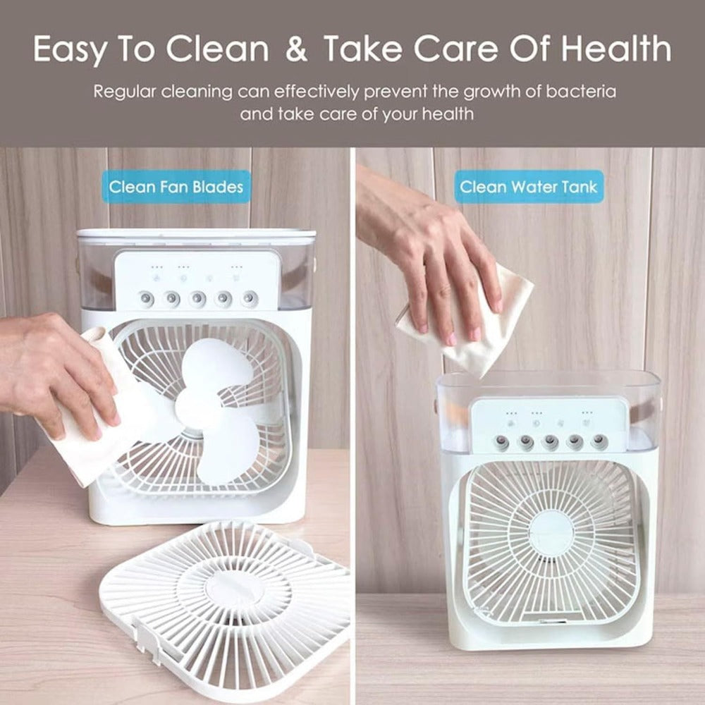 Ventilador humidificador, Mini aire acondicionado portátil 3 en 1, enfriador evaporativo con depósito, ventilador personal con temporizador 1/2/3 h, ideal para escritorio y verano, COLOR BLANCO Y NEGRO, ENVÍO ALEATORIO