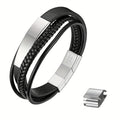 Un brazalete tejido multicapa diseñado para hombres, equipado con un cierre curvo de marca. Su longitud ajustable lo convierte en un regalo ideal para hombres