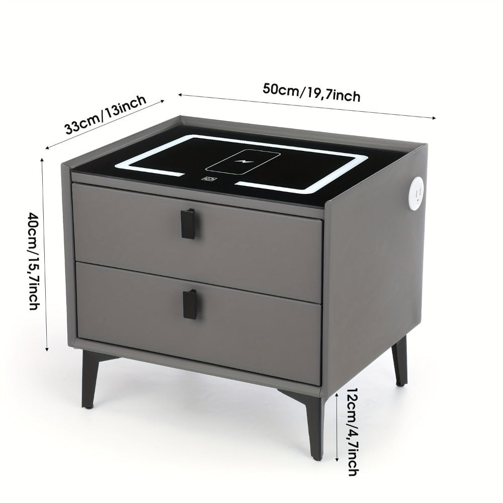 Mesita de noche, organizador de mesita de noche con luz LED, mesita de noche de 2 cajones, cómoda para sala de estar/dormitorio