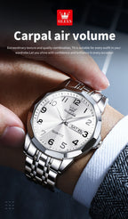 Reloj Luminoso OLEVS para Hombres con Fecha - Reloj de Vestir Analógico/Digital, Manecillas Luminosas e Indicador de Fecha, Reloj de Acero Inoxidable Minimalista para Negocios y Atuendos Informales - Esfera Azul/Negra/Blanca, Regalo Ideal de Navidad para