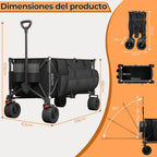 Carro plegable todoterreno de alta resistencia de 300L, carro profesional con certificación GS, ruedas de PU de 17cm con frenos, lona duradera gris oscuro Jet Black, plegable para sitios de construcción/camping, carro profesional