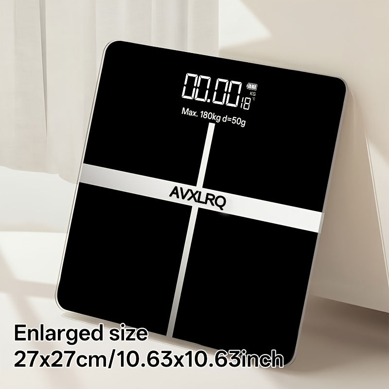 Báscula de baño de alta precisión, báscula electrónica de cuerpo con pantalla LCD ultradelgada con visualización de temperatura, inicio automático al pesar, pesaje hasta 180 kg, cambio de unidad LB/KG, diseño de plataforma de vidrio templado antideslizant