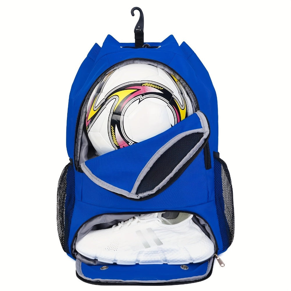 Bolsa de gimnasio ligera con cordón, con compartimentos para zapatos y una pelota, bolsillo húmedo y etiqueta de nombre - Perfecta para hombres, mujeres y estudiantes. Ideal para deportes como fútbol y baloncesto