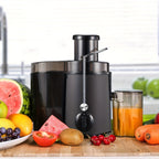 Licuadora de 400W con un gran conducto de alimentación para frutas y verduras enteras, fácil de limpiar, diseño centrífugo de acero inoxidable, base antideslizante, extremo plateado