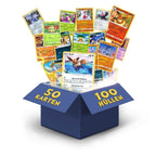 Cartas Pokémon en inglés - 50 surtidas (3 raras, holográficas, 1 aleatoria de Pikachu, Charmander, Dedenne o Eevee) - Cartas coleccionables originales de Pokémon de sets actuales - Incluye 100 fundas protectoras Heartforcards®