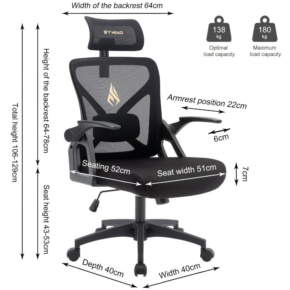 Silla de Oficina Ergonómica, Silla de Escritorio para el Hogar, Silla de Malla de Respaldo Alto con Profundidad de Asiento Ajustable, Silla de Computadora con Soporte Lumbar