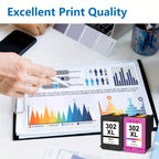Cartucho de tinta | Paquete combinado de 2 cartuchos de tinta remanufacturados de alto rendimiento HP 302XL (Negro y Color) - Compatible con HP