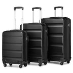 3 piezas de conjunto de maleta negra Diseño horizontal ABS carcasa dura con cerradura TSA rueda giratoria