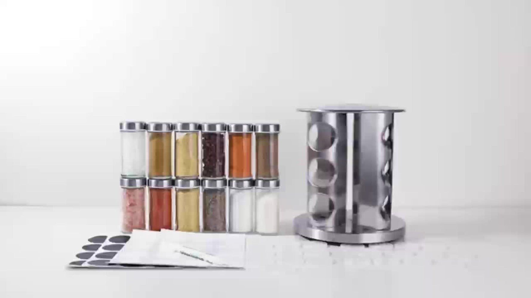 1pc Organizador Giratorio de Especias | Plato Giratorio para Especias | 20 Frascos de Especias de 100ml | Estantería de Especias de Cinco Niveles Giratoria | Etiquetas para Especias | Estante de Cocina | Organizador de Especias