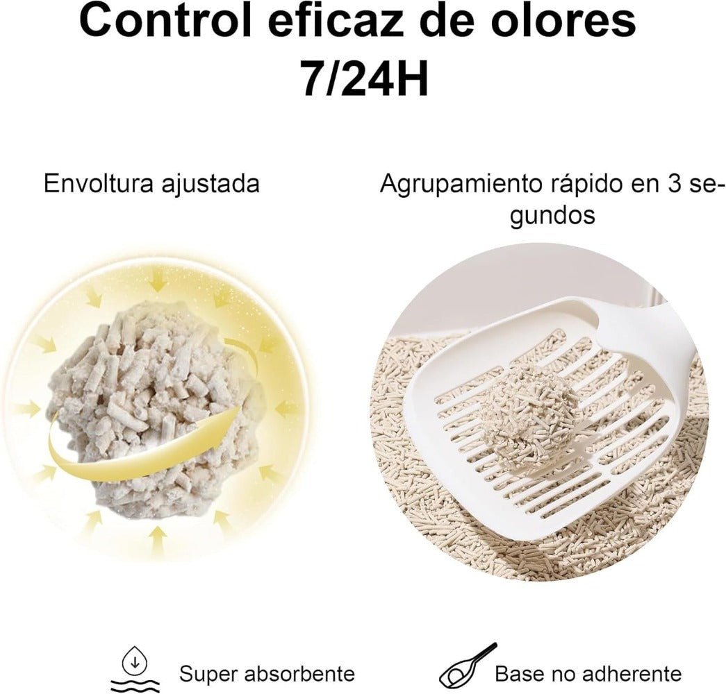 Arena de Tofu para Gatos aglomera 6L - Sin Polvo Fácil de Aglomerar y Controla Olores -y Segura para Gatitos - Pack de 4/8 Bolsas