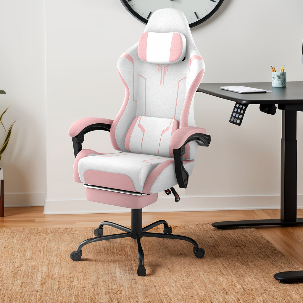 Silla Gaming Ergonómica con Soporte Lumbar Ajustable, Reposacabezas, Reposabrazos y Reposapiés, Ideal para Oficina y Gaming en PC, con Inclinación de 135° y Capacidad de Peso de 150 Kg