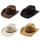 Sombrero Vaquero Unisex: Sombrero de Fieltro de Ala Ancha Clásico para Exteriores con Hebilla - Unisex