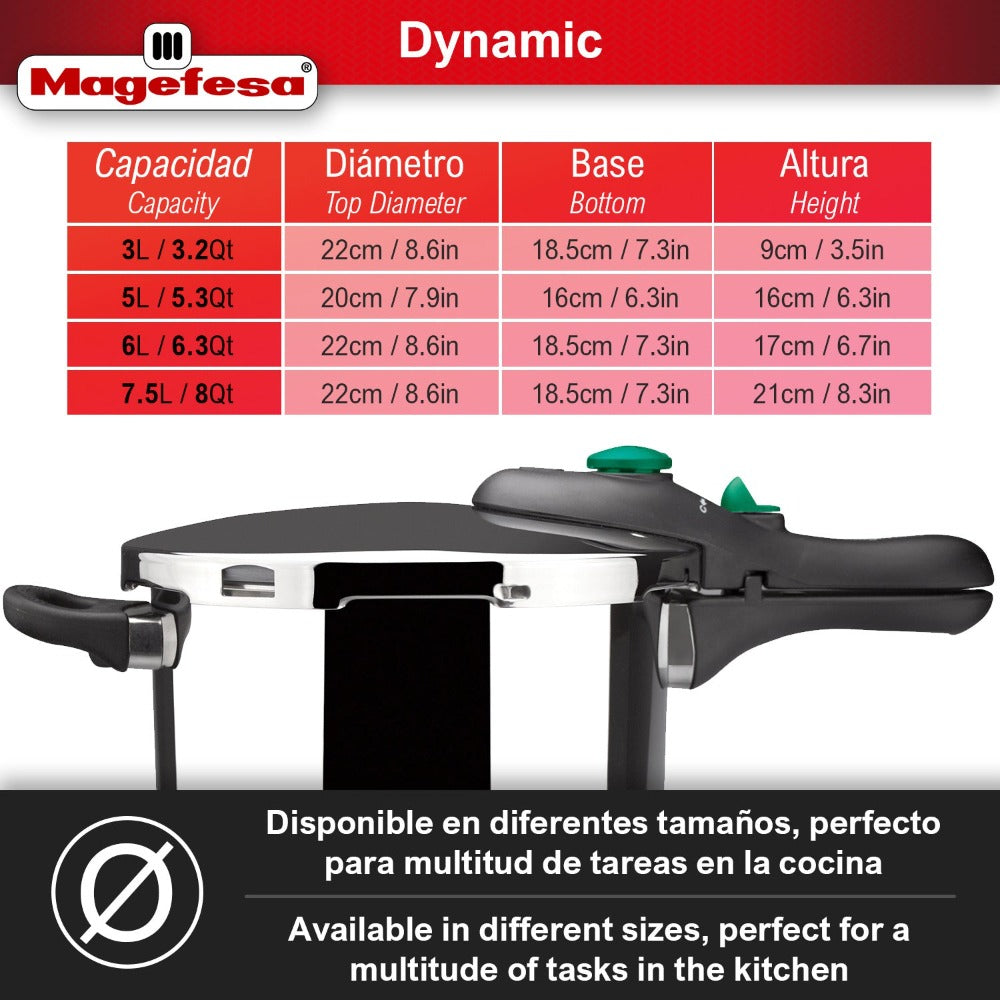 Magefesa DYNAMIC - Juego de Olla Express Rápida + Cestillo, Acero Inoxidable 18/10, Eficiencia Energética, Todo Tipo de Cocinas, Inducción