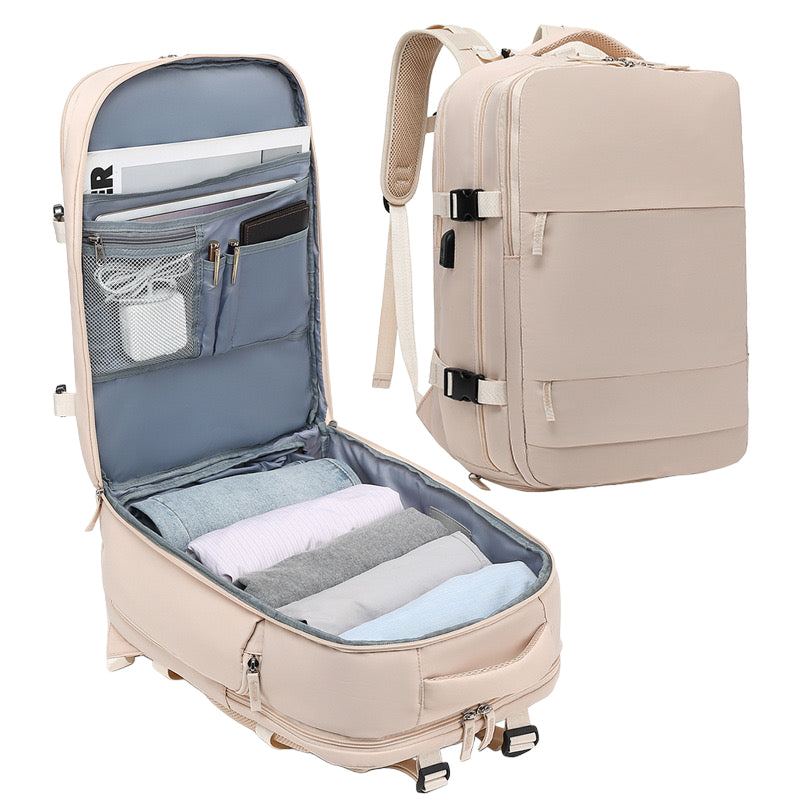 Mochila de Viaje para Cabina de Avion 45x30x20 para Vuelo Barato Equipaje de Mano y Espaciosa con Compartimento para Zapatos y Mochila Antirrobo Multifuncional para Viajes 2210.