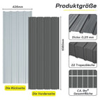 22 piezas de láminas trapezoidales de acero galvanizado de alta resistencia con tornillos y 200 clavos - Paneles de metal corrugado para techos, revestimiento de paredes, vallas, cobertizos y estructuras al aire libre (Negro/Gris, 108x42.6cm, 0.25mm) - Fá