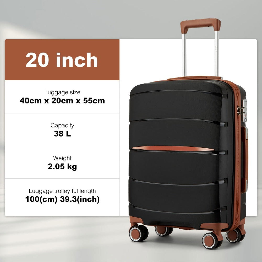 1/3 piezas de 20 pulgadas, 24 pulgadas y 28 pulgadas, maleta KONO, carrito, estuche de viaje - polipropileno, ligero, carcasa dura, 4 ruedas giratorias dobles y cerradura TSA