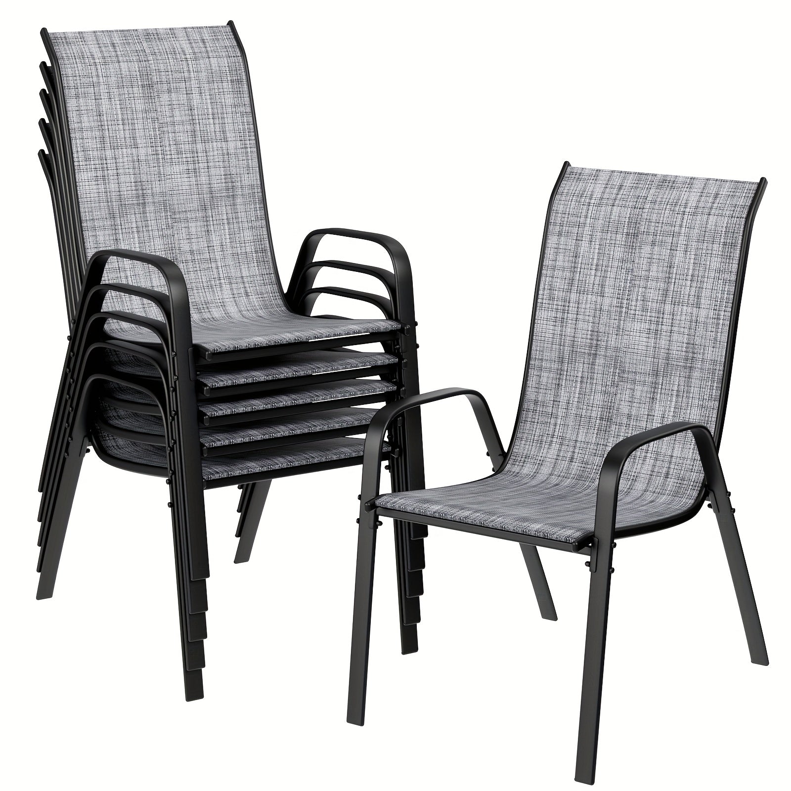 4pcs/6pcs Silla de Comedor, Silla de Balcón Apilable con Respaldo Alto, Tela Textilene, Estructura de Acero, Adecuada para Jardín, Patio, Balcón, Restaurante, Capacidad de Carga 150kg