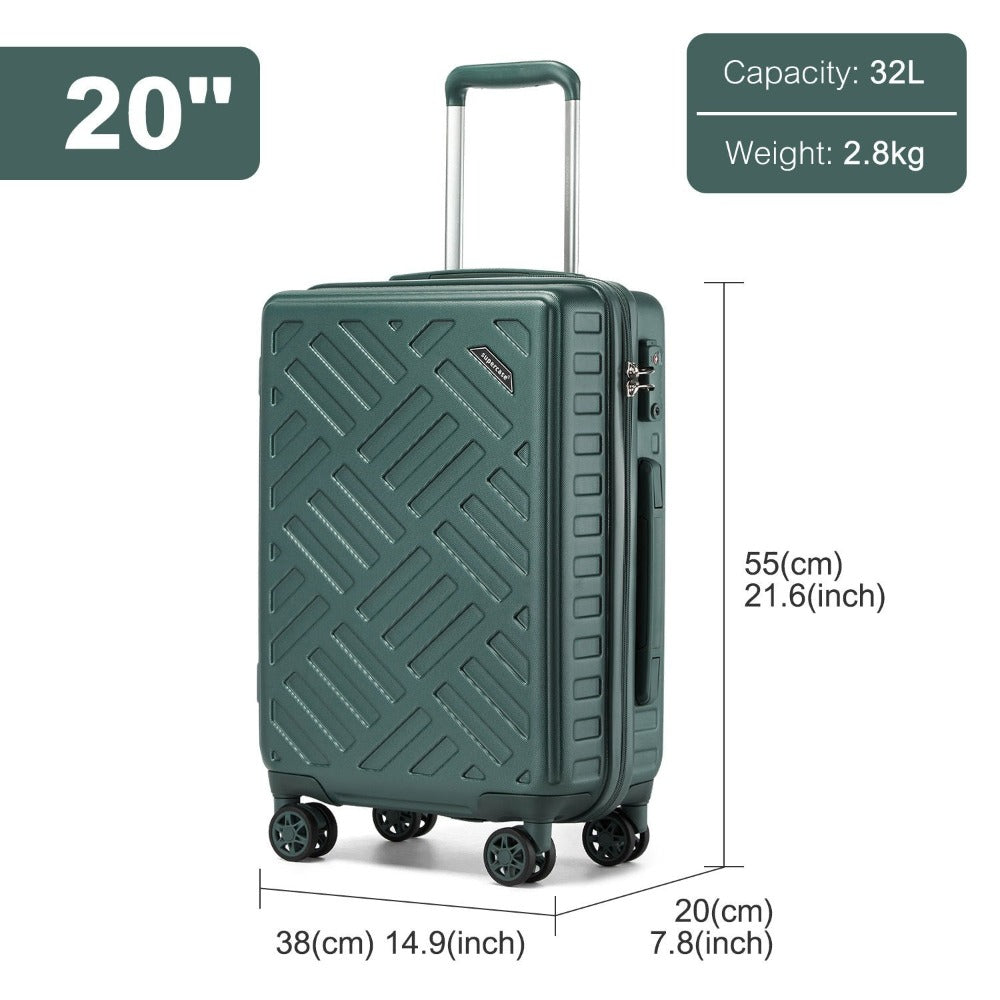 1pieza de 20/24/28 pulgadas Drak Green Sleek Geometric Pattern Hard Shell ABS+PC Maleta con cerradura TSA para viajes sin esfuerzo Regreso a la escuela Regalo de vacaciones