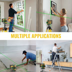 Nivel Láser Verde 4D de 16 líneas con retícula horizontal y vertical de alta precisión, rotación de 360°, nivelación automática y es un nivel láser multifuncional para medición precisa. Equipado con dos baterías de litio de 2400mAh/3600mAh