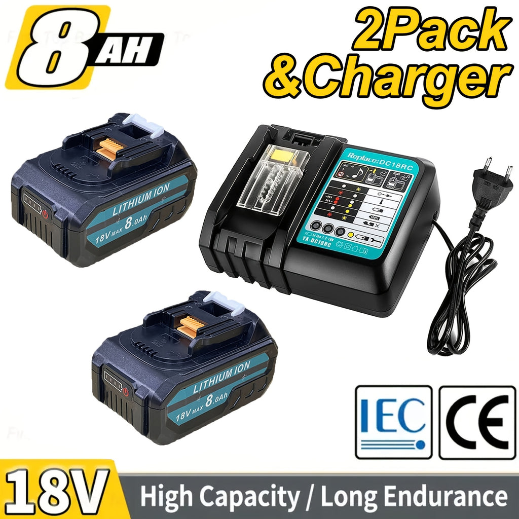 Paquete de 1/2/4/6/8 Batería BL1850B de 8.0Ah + Cargador DC18RC de 3A para baterías Makita de 18V 14.4V-18V BL1850 BL1830 BL1860 BL1840 y cargador DC18RD DC18RC DC18SF DC18RCT DC18RF, solo cargador o solo batería