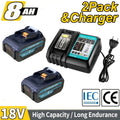 Paquete de 1/2/4/6/8 Batería BL1850B de 8.0Ah + Cargador DC18RC de 3A para baterías Makita de 18V 14.4V-18V BL1850 BL1830 BL1860 BL1840 y cargador DC18RD DC18RC DC18SF DC18RCT DC18RF, solo cargador o solo batería